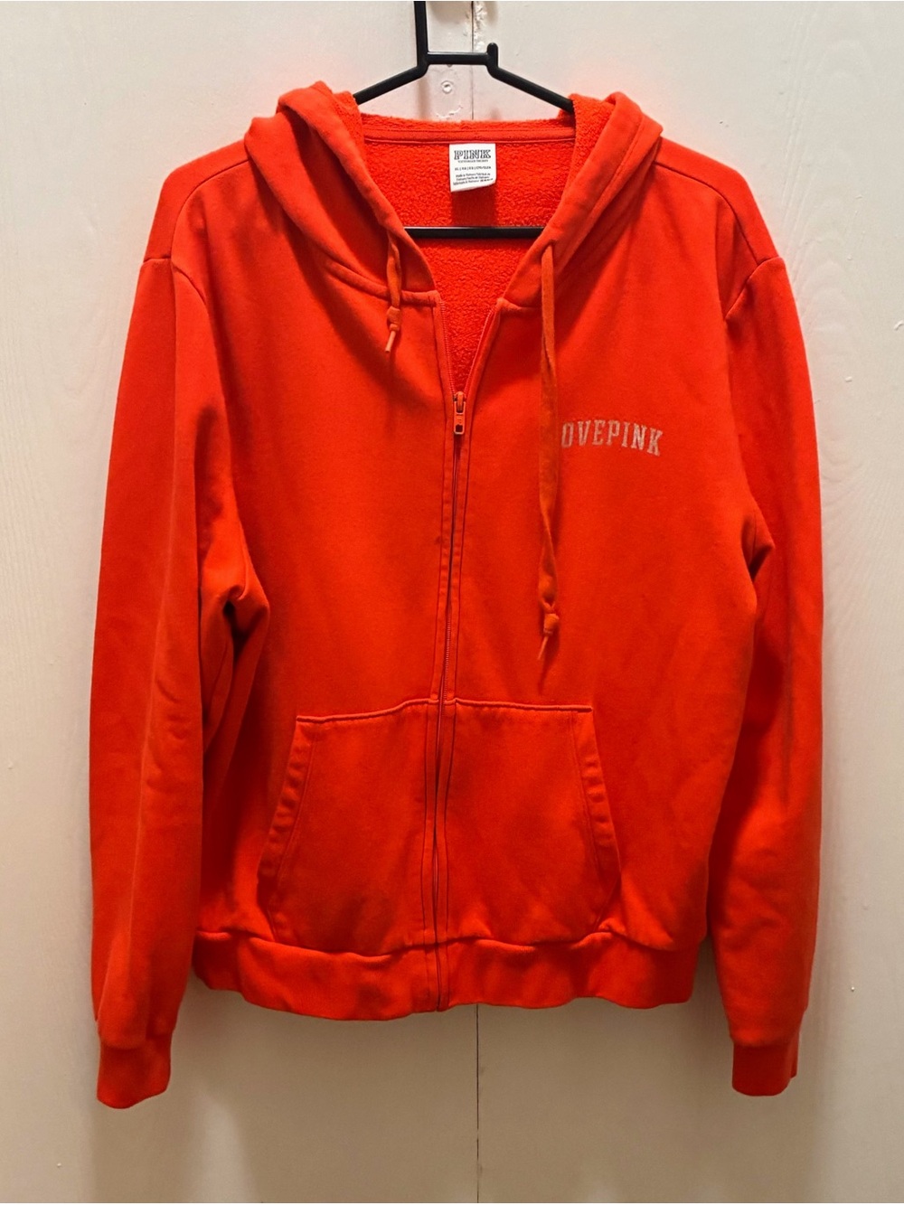 PINK Victoria’s Secret Bright Orange Graphic Full-Zip Hoodie - Size XL